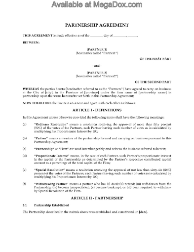 Partnership agreement between two or more Canadian professional corporations