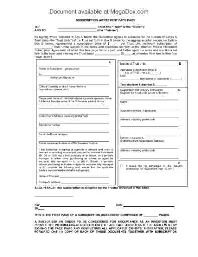 Picture of Alberta Subscriber Forms Package for REIT Units