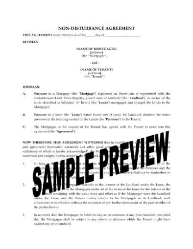 Picture of Saskatchewan Nondisturbance Agreement