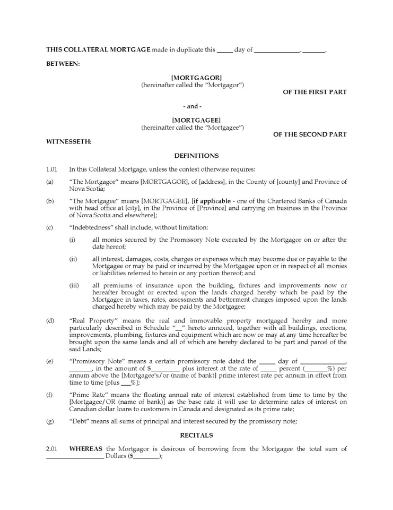 Picture of Nova Scotia Collateral Mortgage and Promissory Note