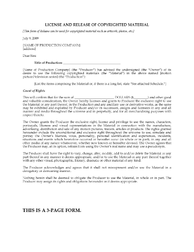 Picture of License to Use Copyright Material in Film