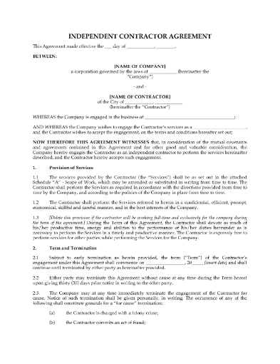 USA Independent Contractor Agreement template
