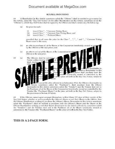 Buy-Sell Provisions for Shareholder Agreement