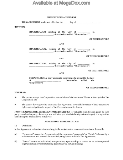 Canada Shareholder Agreement with buy-sell or put option
