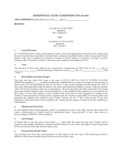 Picture of Delaware Fixed Term Residential Lease Agreement
