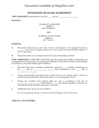 Picture of Oregon Residential Lease Extension