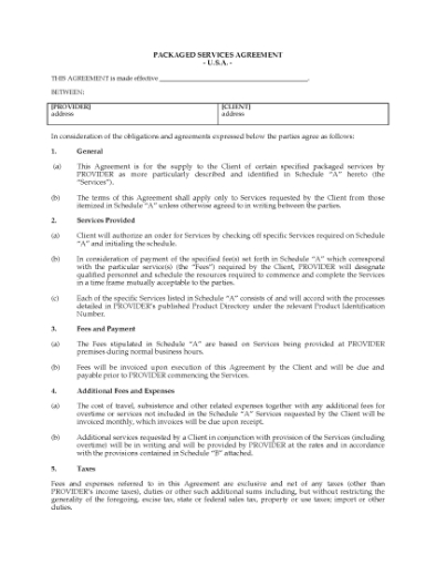 Picture of Packaged Services Agreement | USA