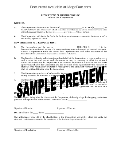 Picture of Corporate Resolutions re Syndicated Mortgage | Canada