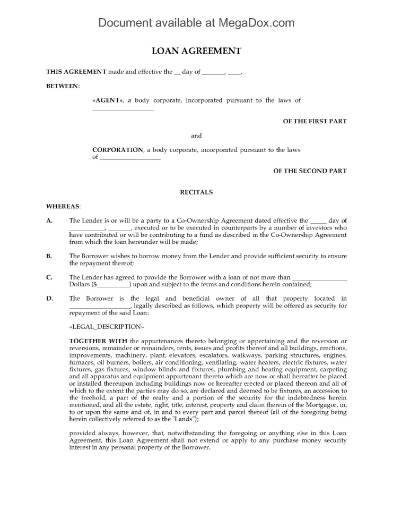 Canada Loan Agreement for Syndicated Mortgage Transaction