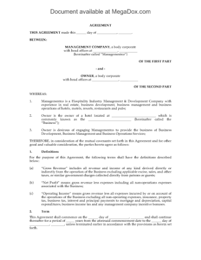 Picture of Hotel Management Agreement