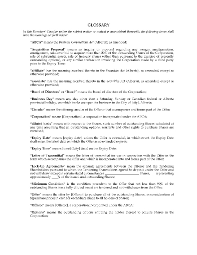 Alberta Directors Circular re offer to purchase common shares