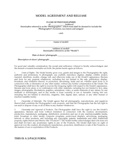 Picture of Photographer Model Release Agreement