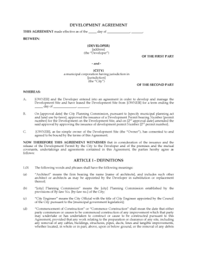 Picture of Land Development Agreement for Commercial Project