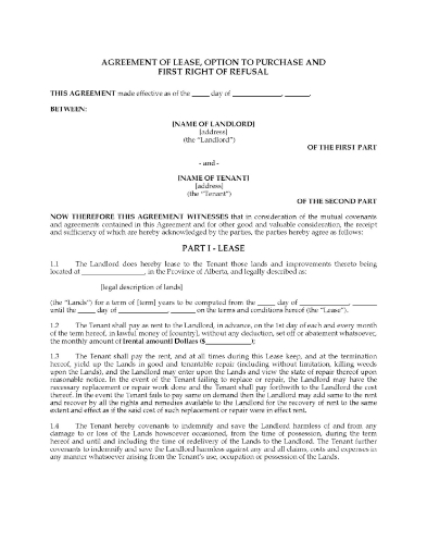 Alberta Farm Lease and Option to Purchase