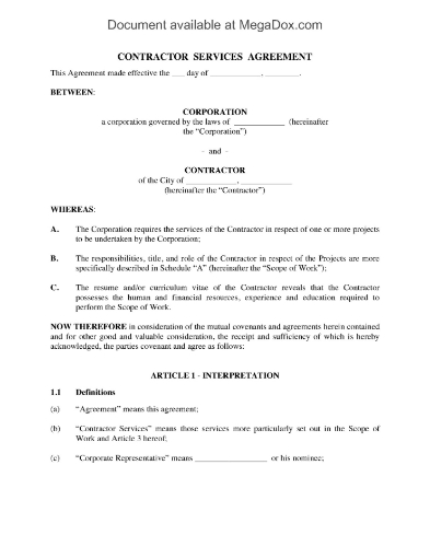 Contractor Services Agreement form