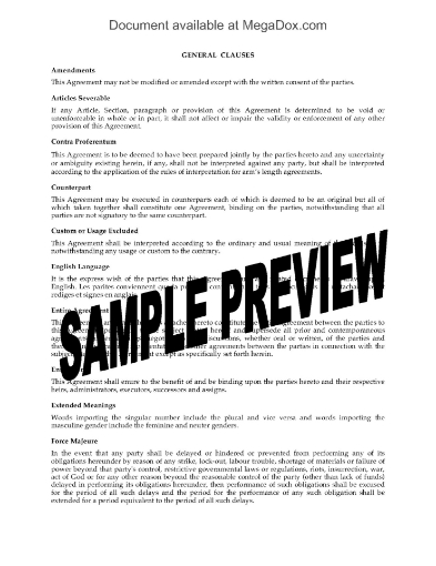 Miscellaneous General Provisions for Agreements