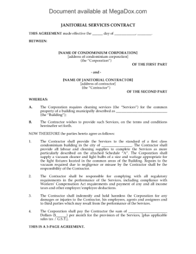 Picture of Cleaning Contract for Condominium Building