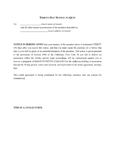 California 30-Day Notice to Quit