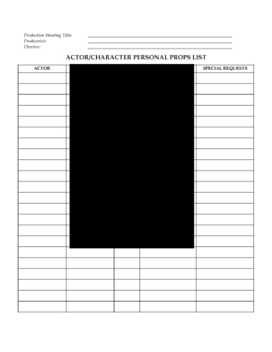 Picture of Actor and Character Personal Props List