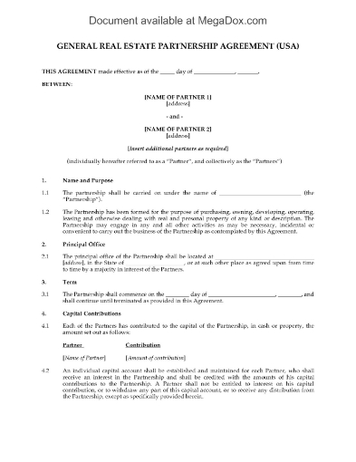 USA Real Estate General Partnership Agreement