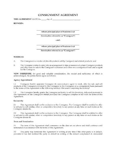 Ontario Consignment Agreement for Sale of Products