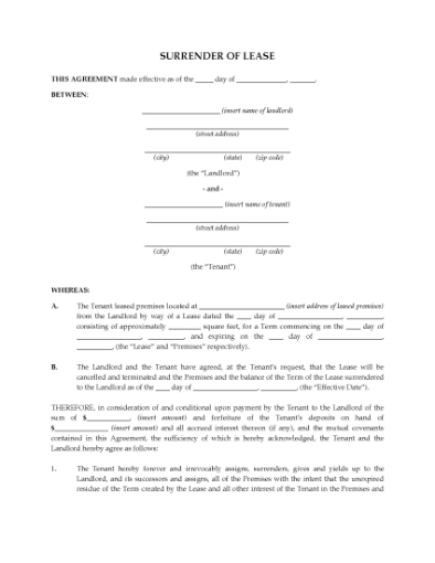 Picture of Surrender of Commercial Lease | USA