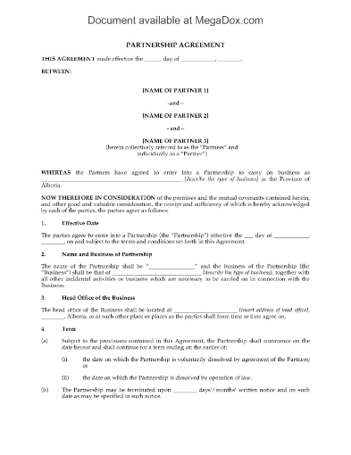 Alberta General Partnership Agreement