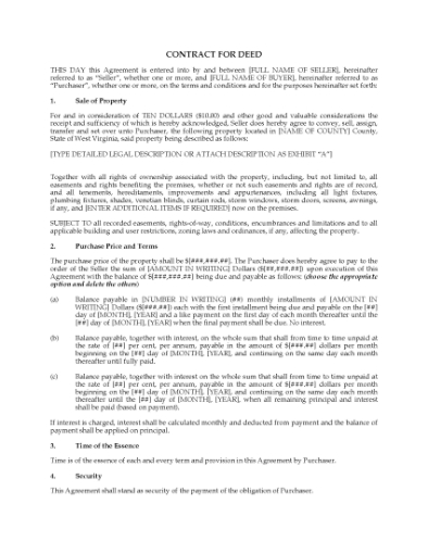 Picture of West Virginia Contract for Deed