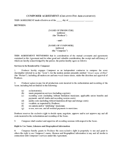 Film Score Composer Agreement on a creative fee basis