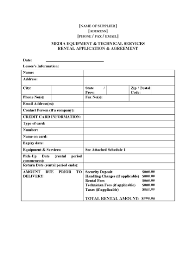 Picture of Media Equipment and Services Rental Agreement