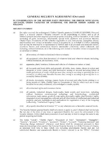 Ontario General Security Agreement