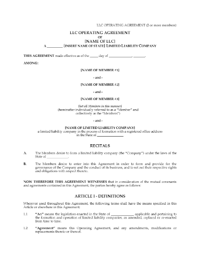 USA LLC Operating Agreement for Multimember Company