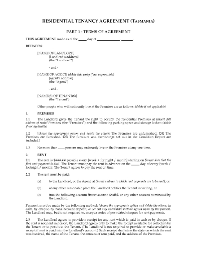 Tasmania Residential Tenancy Agreement