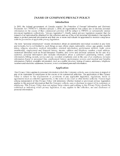 Canada PIPEDA Privacy Policy