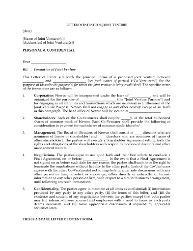 Letter of Intent to Form Joint Venture
