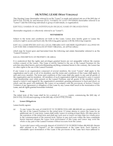 Picture of West Virginia Hunting Lease Agreement