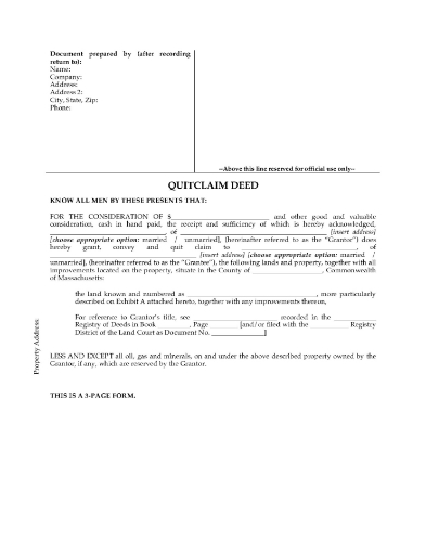 Massachusetts Quitclaim Deed Form