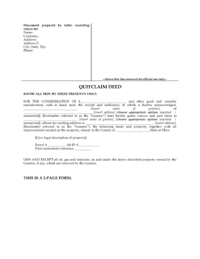 Picture of Ohio Quitclaim Deed