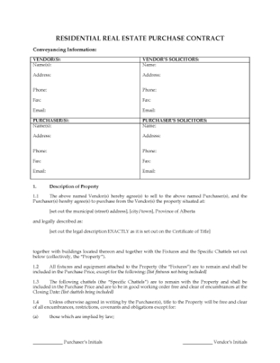 Picture of Alberta FSBO Real Estate Contract