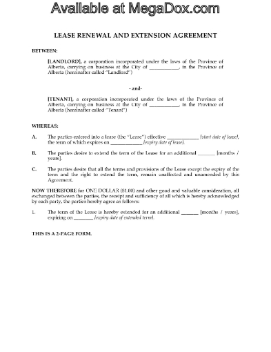 Picture of Alberta Commercial Lease Renewal and Extension
