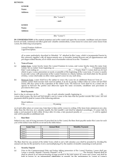 Picture of Wyoming Commercial Triple Net Lease Agreement