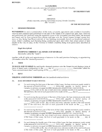 British Columbia Commercial Triple Net Lease Agreement