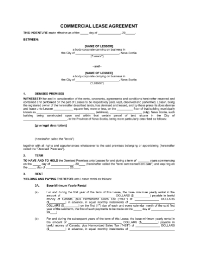 Picture of Nova Scotia Commercial Triple Net Lease Agreement