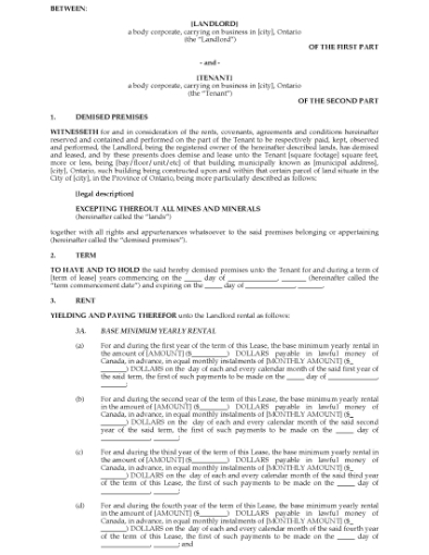 Picture of Ontario Commercial Triple Net Lease Agreement