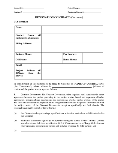 Ontario Renovation Contract