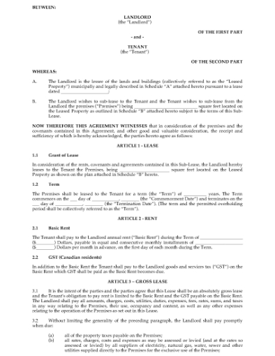 Picture of Commercial Sublease Agreement - Gross Lease