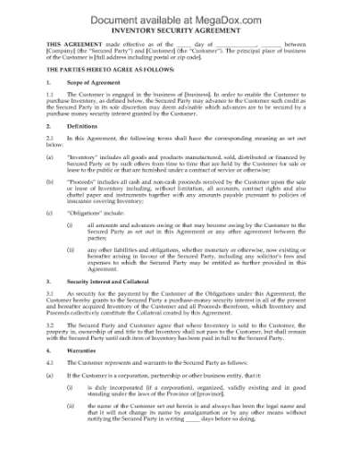 Picture of Purchase Money Inventory Security Agreement | Canada