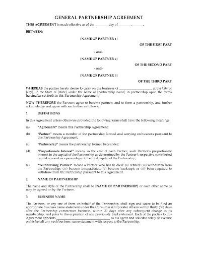 Australia General Partnership Agreement