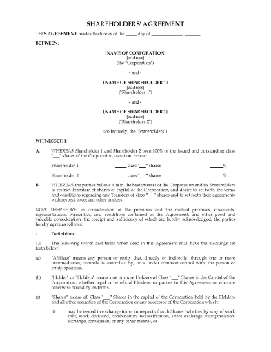 Australia Shareholder Agreement