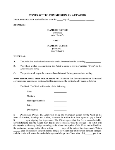 Commission Contract for Original Art
